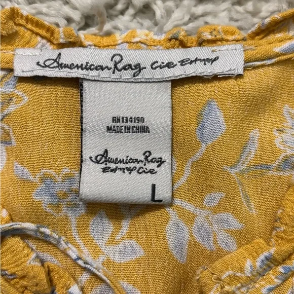 American Rag Yellow Floral Long Sleeve Blouse Size L - Picture 11 of 14